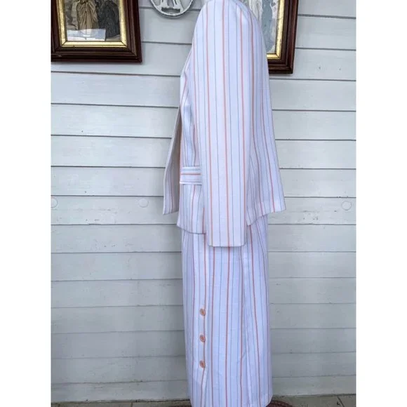 Vintage 1970s White Peach Striped Skirt Suit - Picture 4 of 16